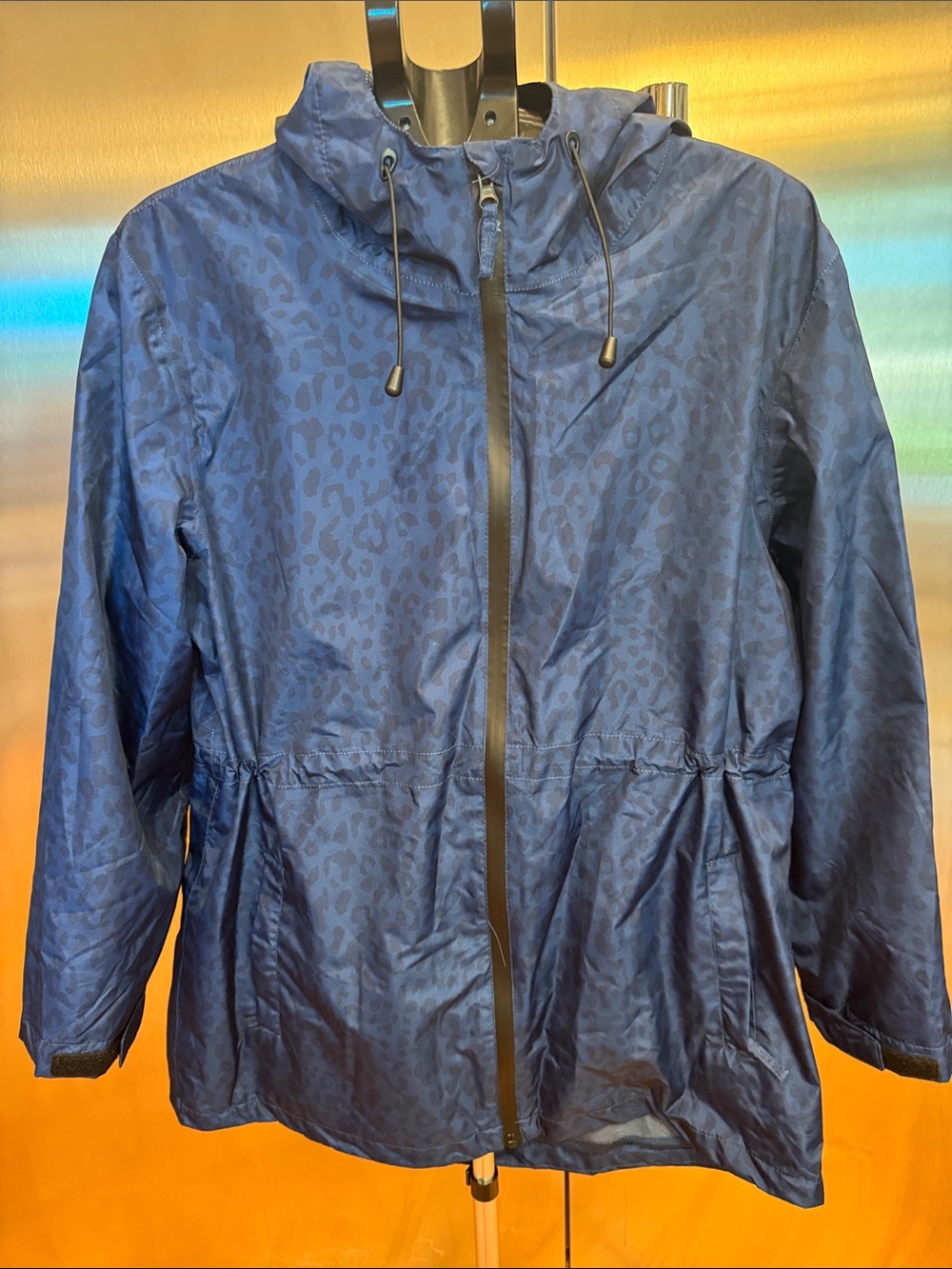 Navy Leopard Print Hooded Anorak Jacket